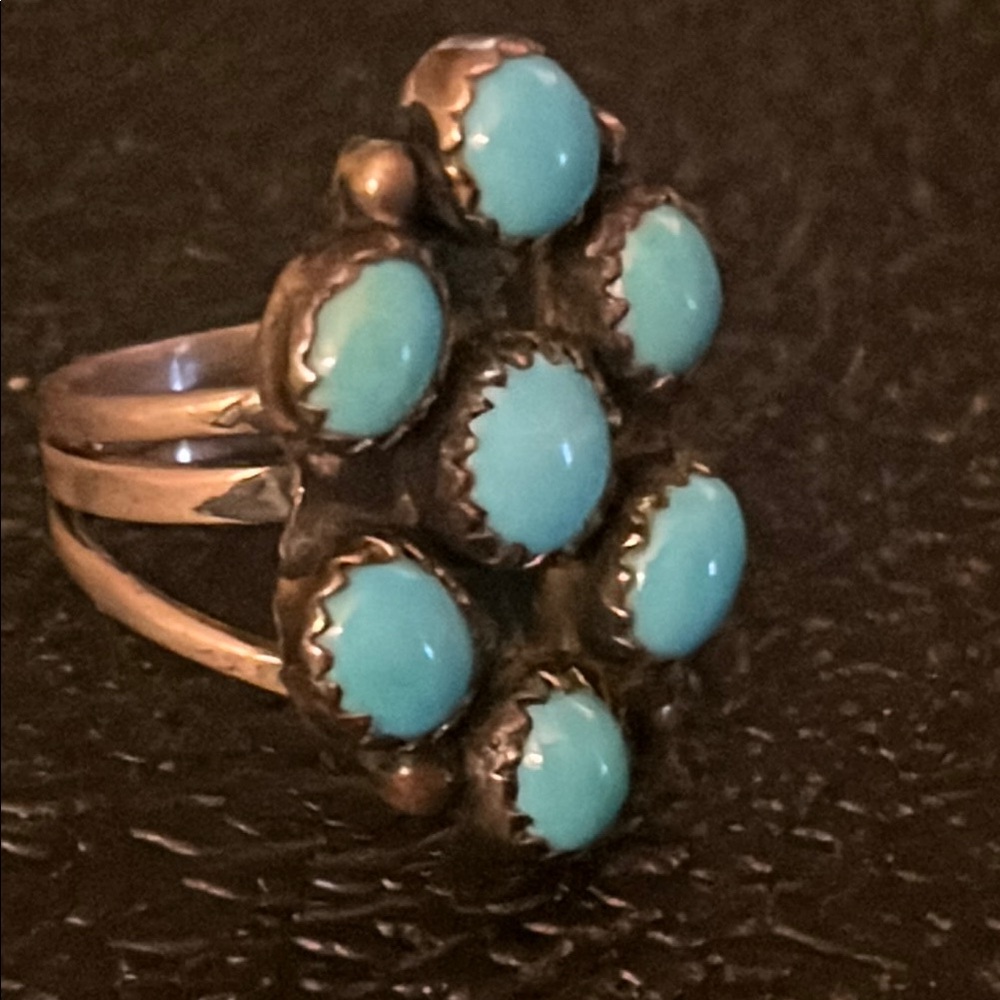 Vintage Native American Turquoise Cluster Ring